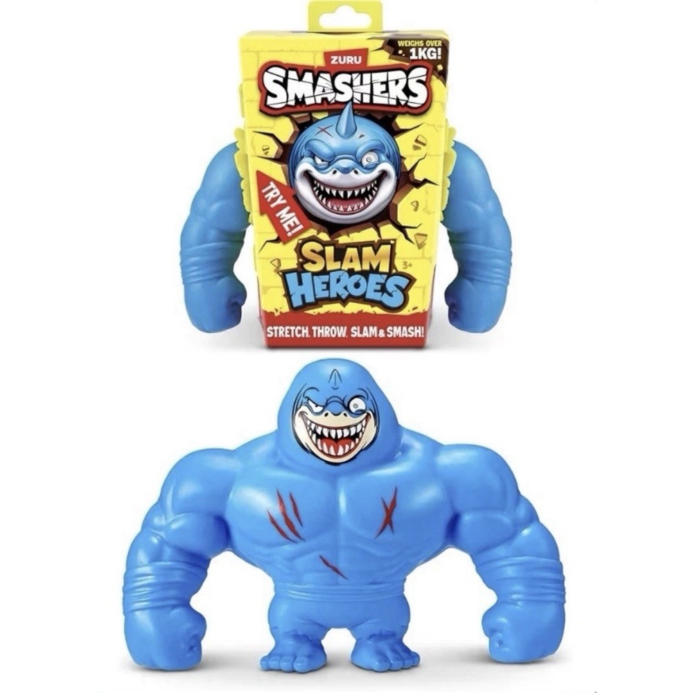 ZURU SMASHERS Blue Shark SLAM HEROES Sand Filled Figure Stretch Throw Smash Toys